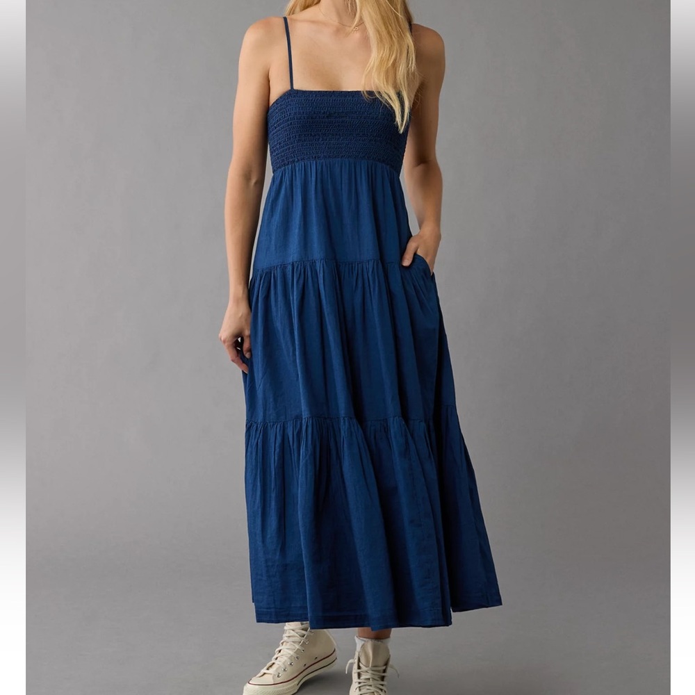 American Eagle Smocked Tiered Babydoll Midi Dress